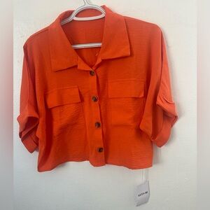 Orange Button-Up Women's Top size L